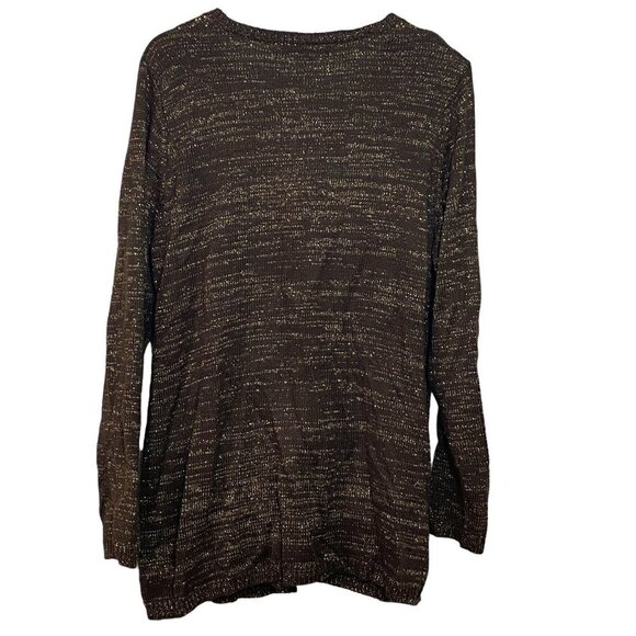 Susan Graver Cardigan Large Womens Sweater Brown Gold Metallic Knit Sequins - Picture 3 of 9